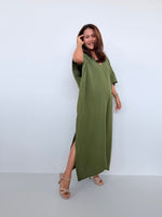 Penelope Double Gauze Cotton Kaftan in Moss - Mala Handworks