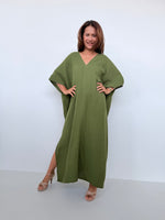 Penelope Double Gauze Cotton Kaftan in Moss - Mala Handworks