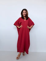Penelope Double Gauze Cotton Kaftan in Ruby - Mala Handworks