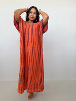 Penelope Double Gauze Cotton Kaftan in Tangerine Tie Dye-DP-36-52-Mala Handworks