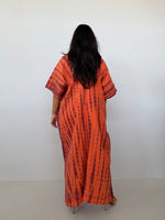 Penelope Double Gauze Cotton Kaftan in Tangerine Tie Dye-DP-36-52-Mala Handworks