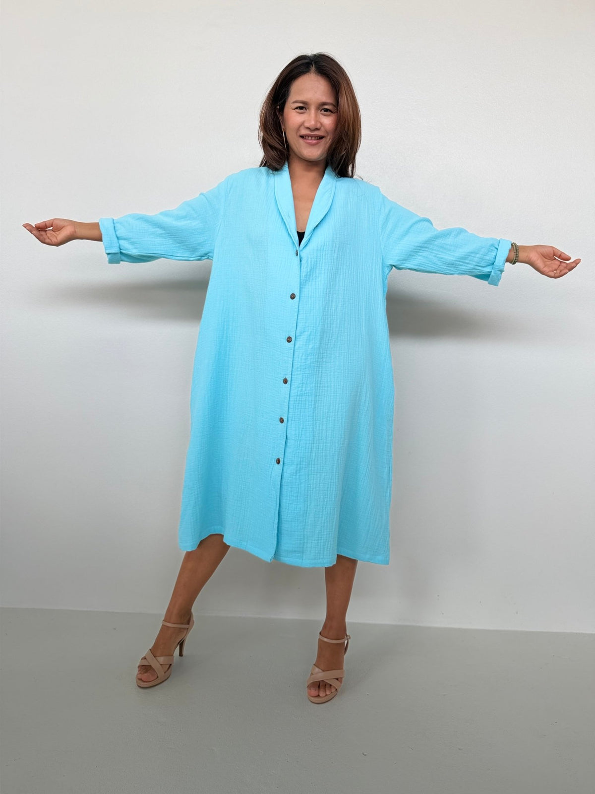 Piper Cotton Shirtdress in Aqua-PM-4-Mala Handworks