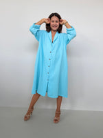Piper Cotton Shirtdress in Aqua-PM-4-Mala Handworks