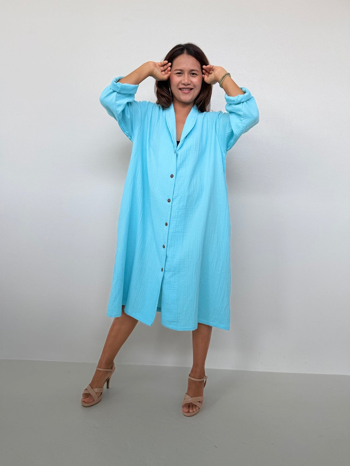 Piper Cotton Shirtdress in Aqua-PM-4-Mala Handworks
