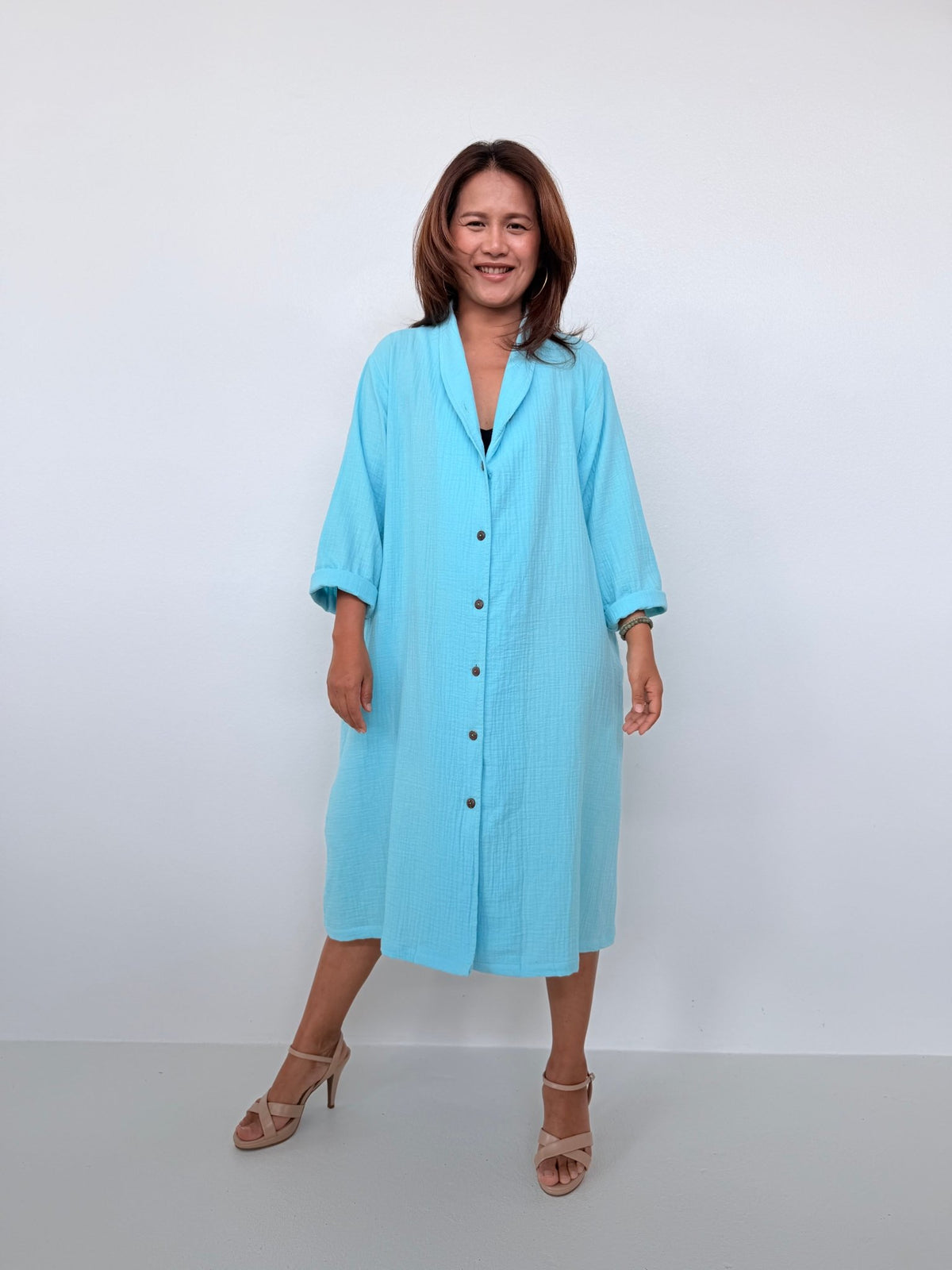 Piper Cotton Shirtdress in Aqua-PM-4-Mala Handworks