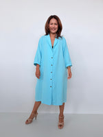 Piper Cotton Shirtdress in Aqua-PM-4-Mala Handworks