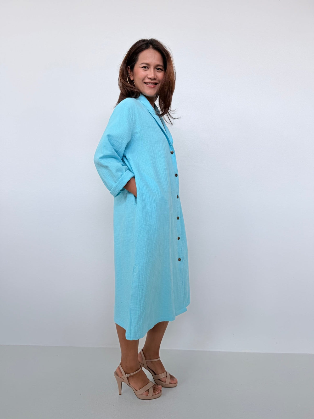 Piper Cotton Shirtdress in Aqua-PM-4-Mala Handworks