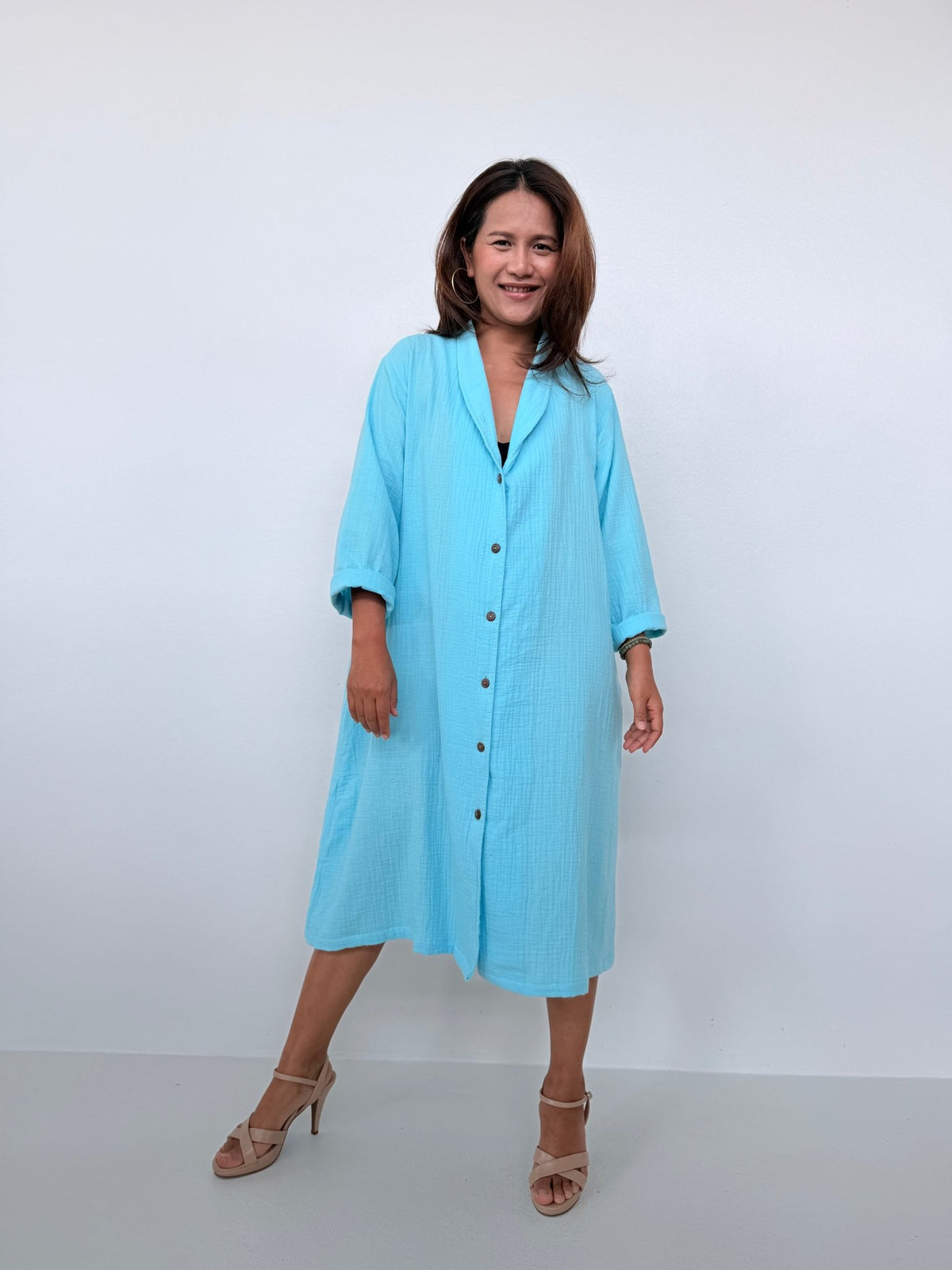 Piper Cotton Shirtdress in Aqua-PM-4-Mala Handworks
