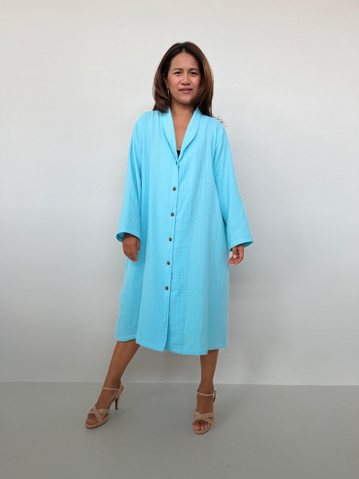 Piper Cotton Shirtdress in Aqua-PM-4-Mala Handworks
