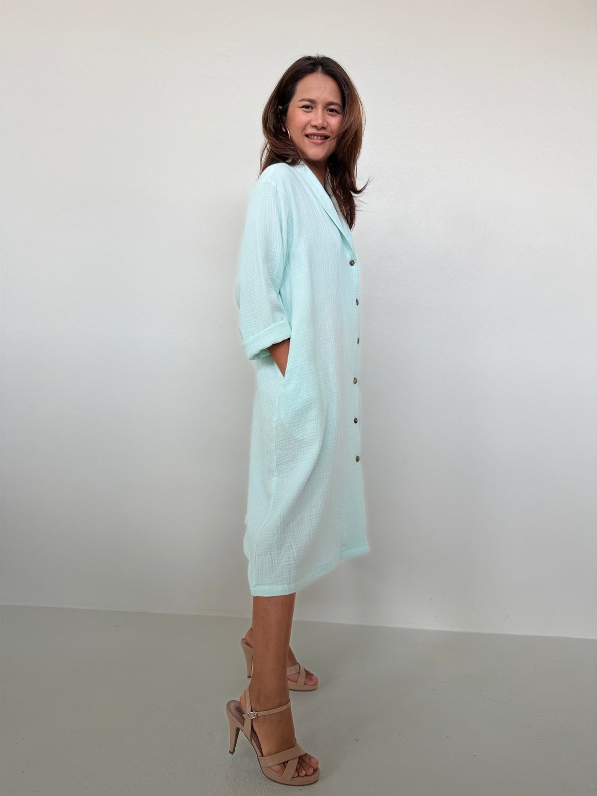 Piper Cotton Shirtdress in Seafoam-PM-6-Mala Handworks