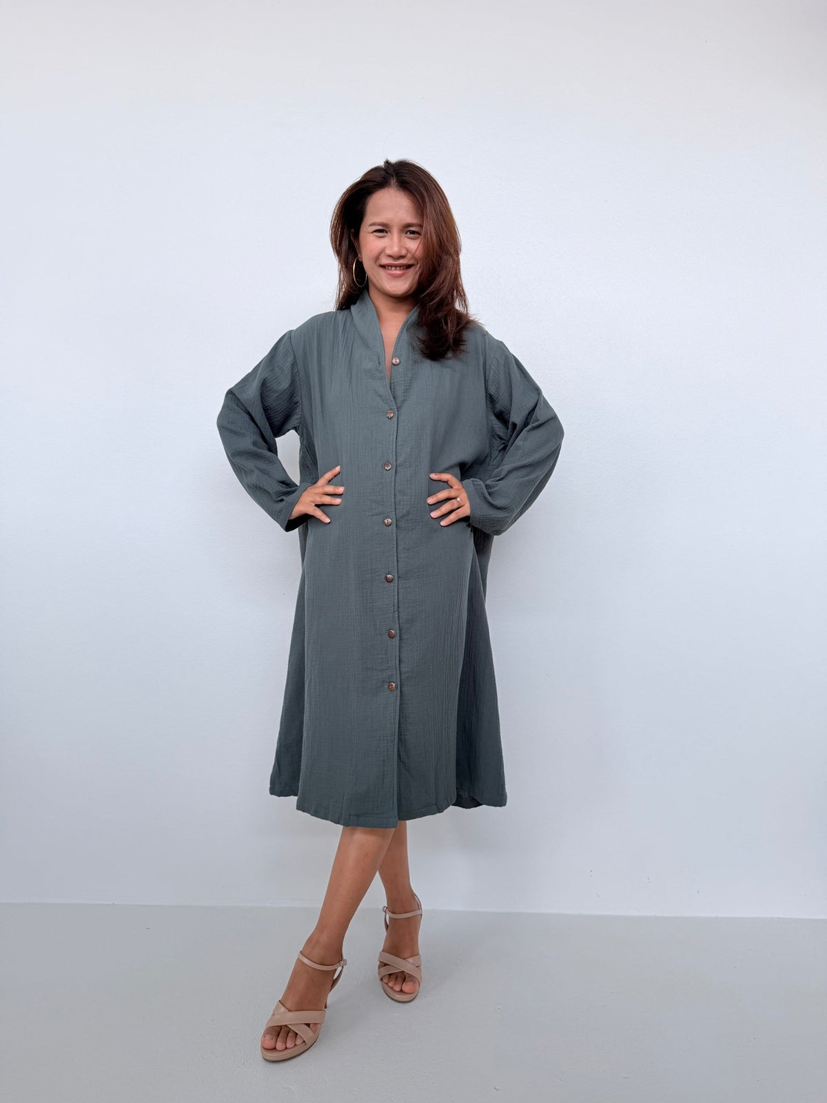 Piper Cotton Shirtdress in Slate-PM-5-Mala Handworks