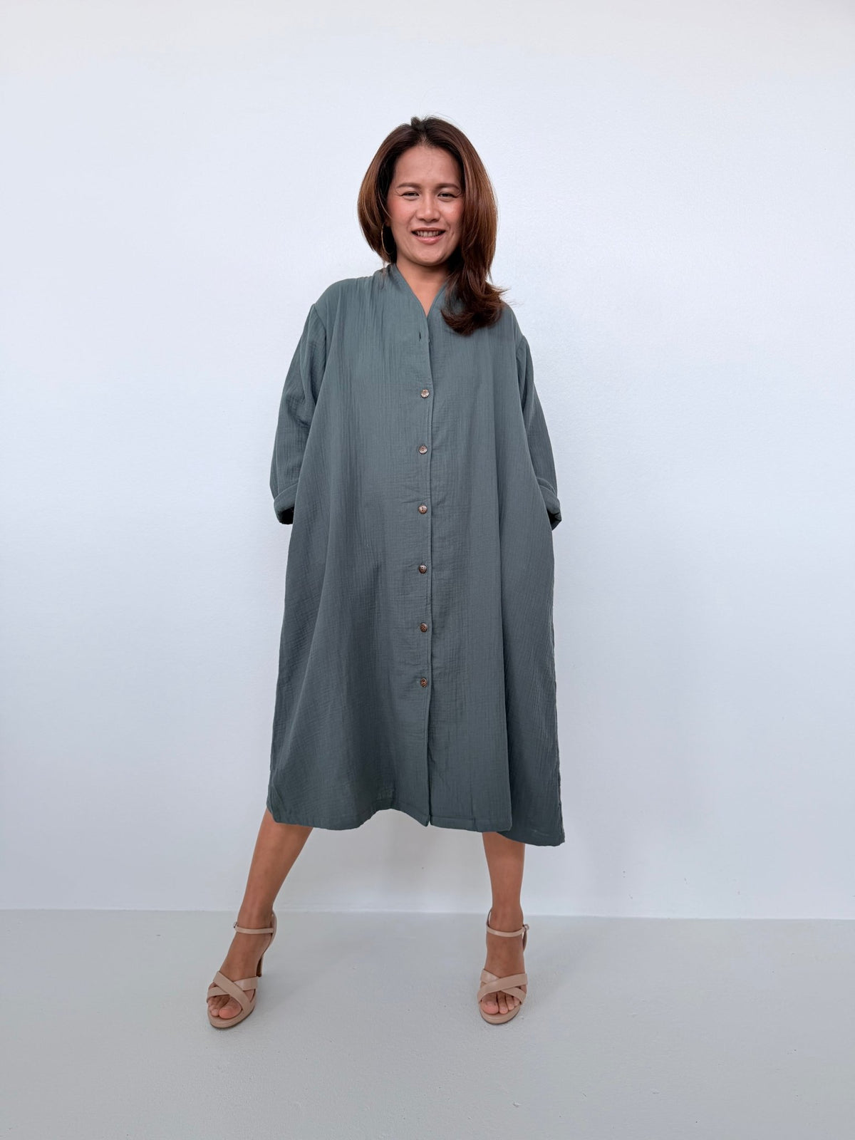 Piper Cotton Shirtdress in Slate-PM-5-Mala Handworks