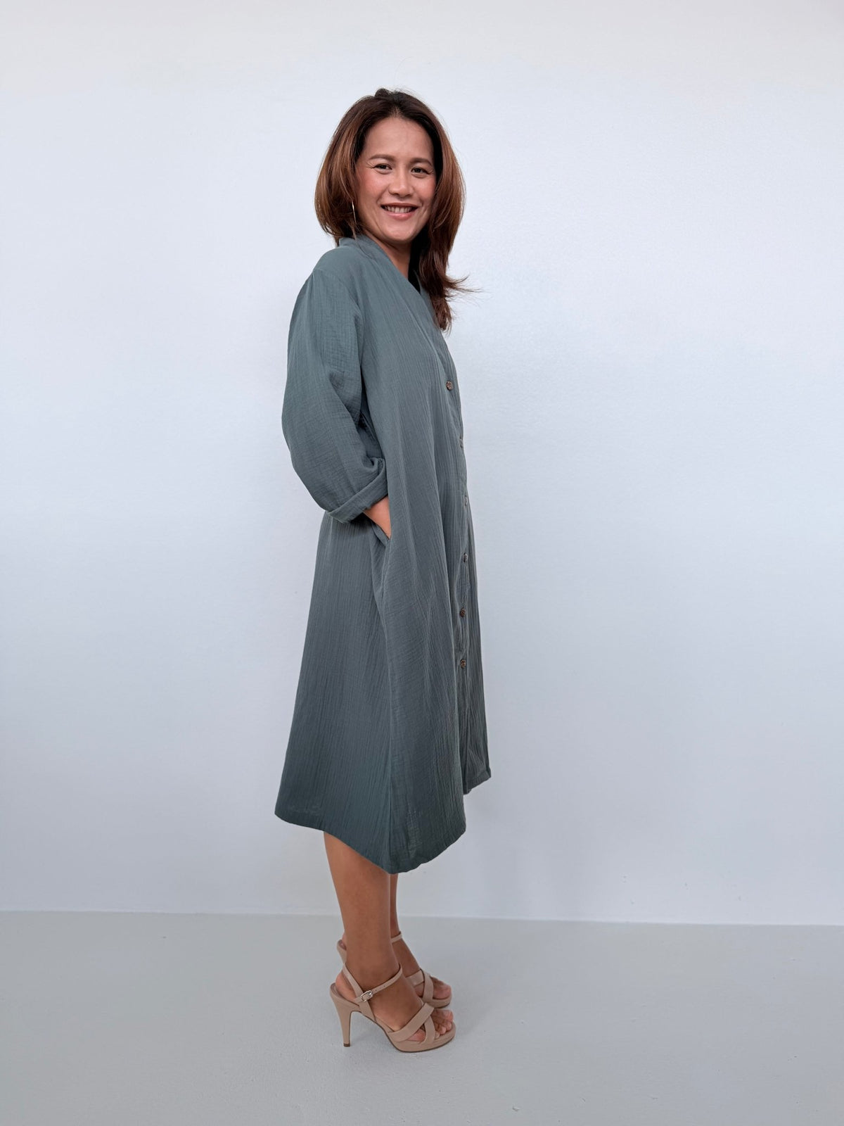 Piper Cotton Shirtdress in Slate-PM-5-Mala Handworks