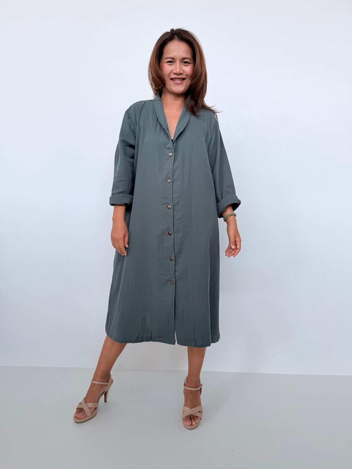 Piper Cotton Shirtdress in Slate-PM-5-Mala Handworks