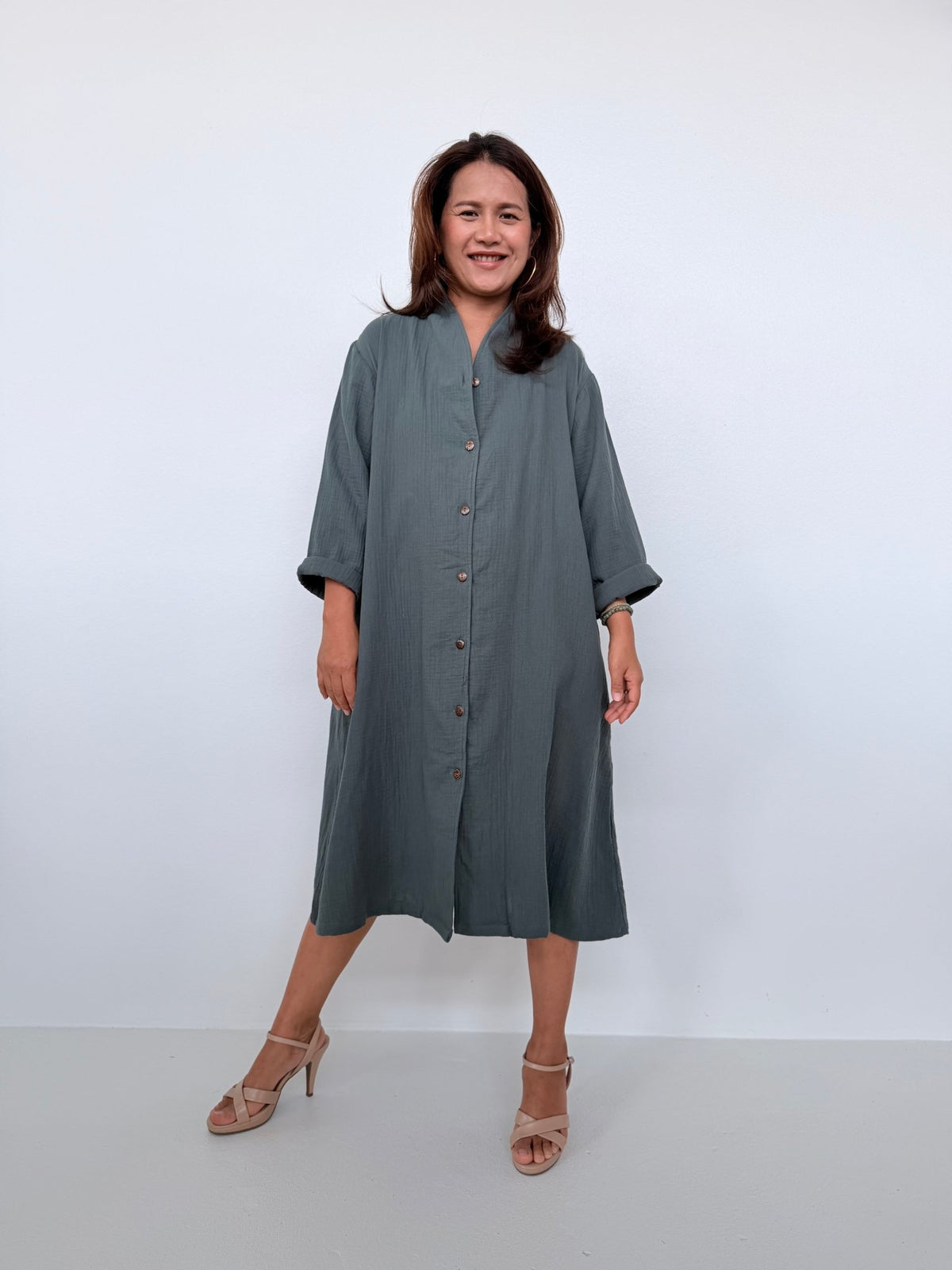 Piper Cotton Shirtdress in Slate-PM-5-Mala Handworks
