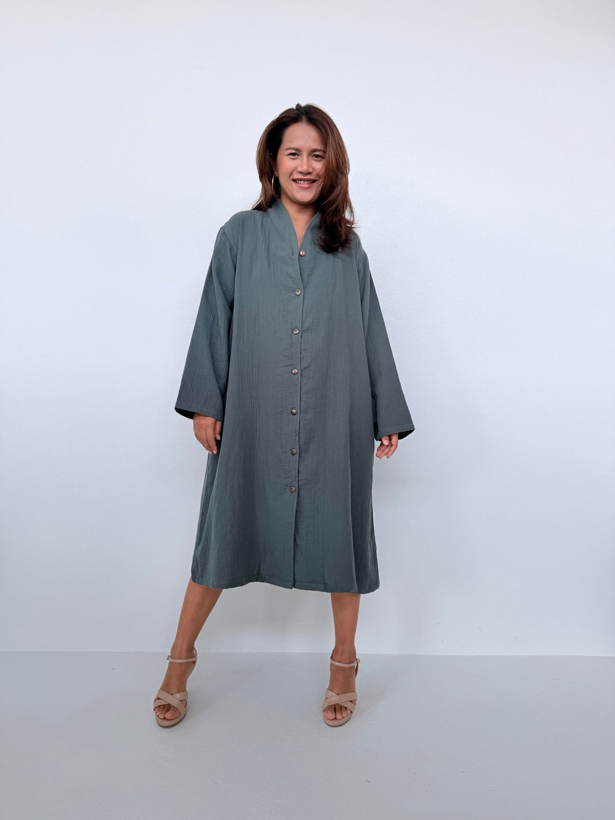 Piper Cotton Shirtdress in Slate-PM-5-Mala Handworks