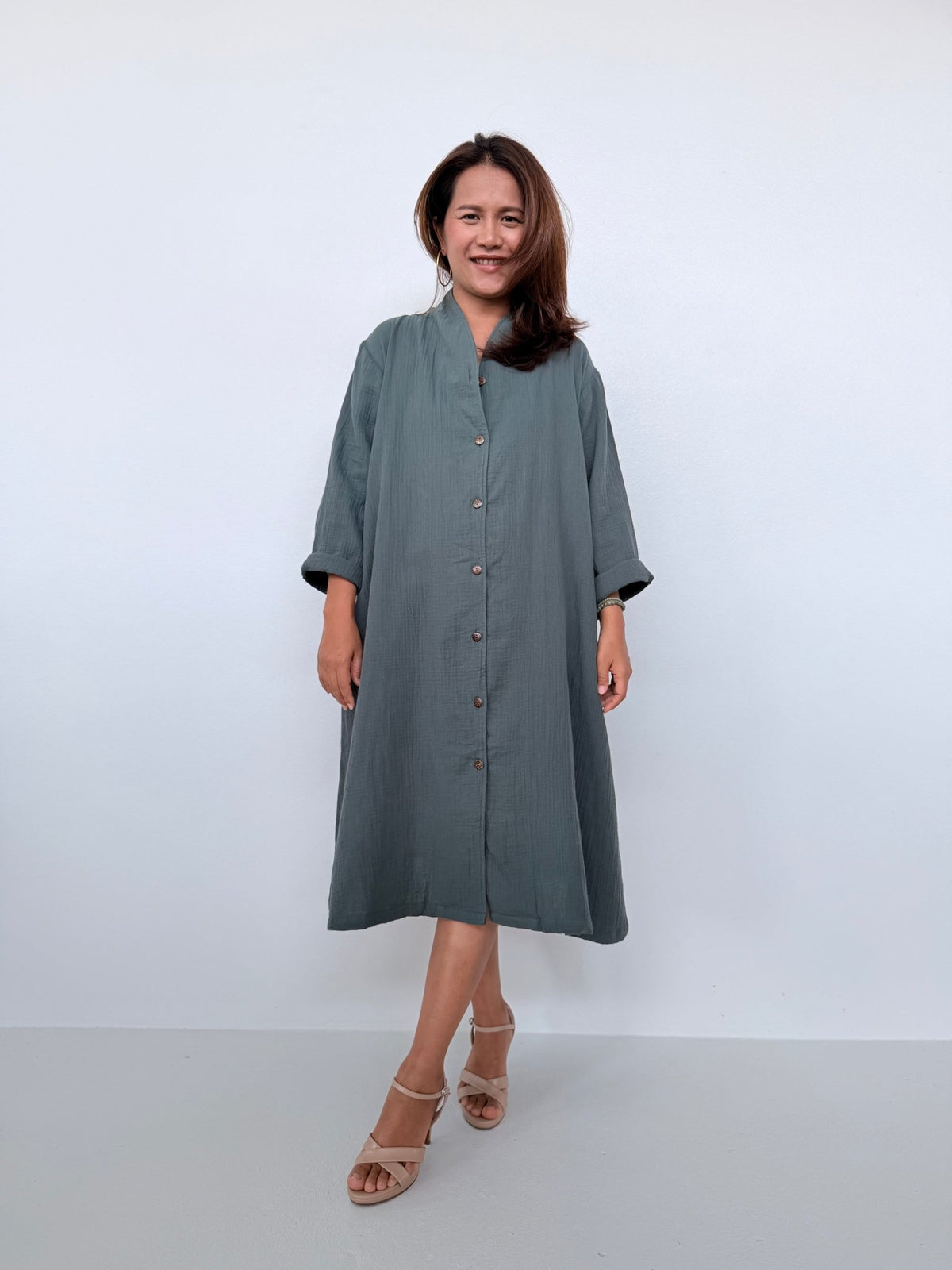 Piper Cotton Shirtdress in Slate-PM-5-Mala Handworks
