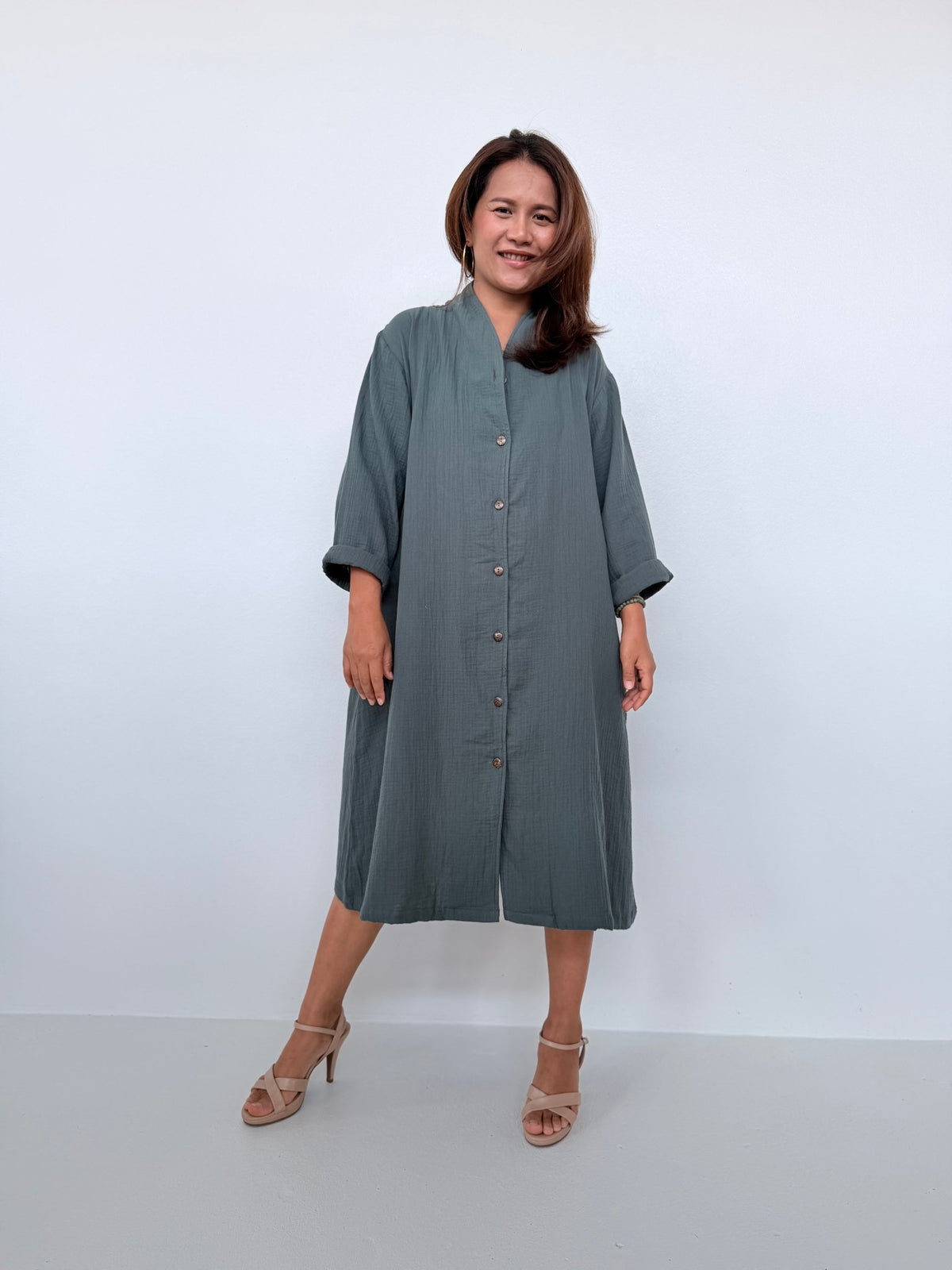 Piper Cotton Shirtdress in Slate-PM-5-Mala Handworks