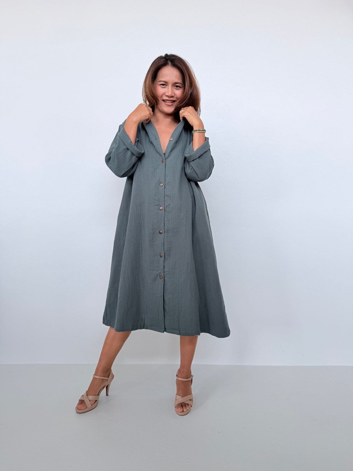 Piper Cotton Shirtdress in Slate-PM-5-Mala Handworks