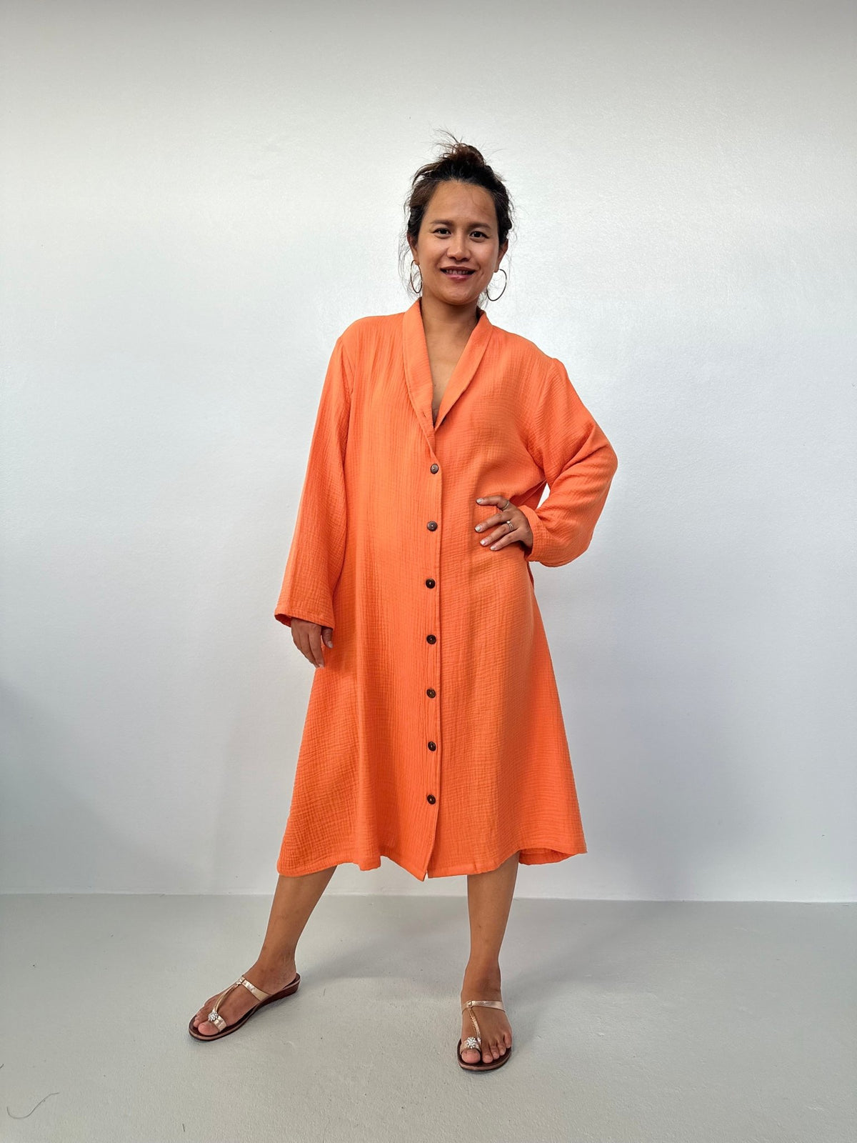 Piper Cotton Shirtdress in Tangerine-PM-1-Mala Handworks