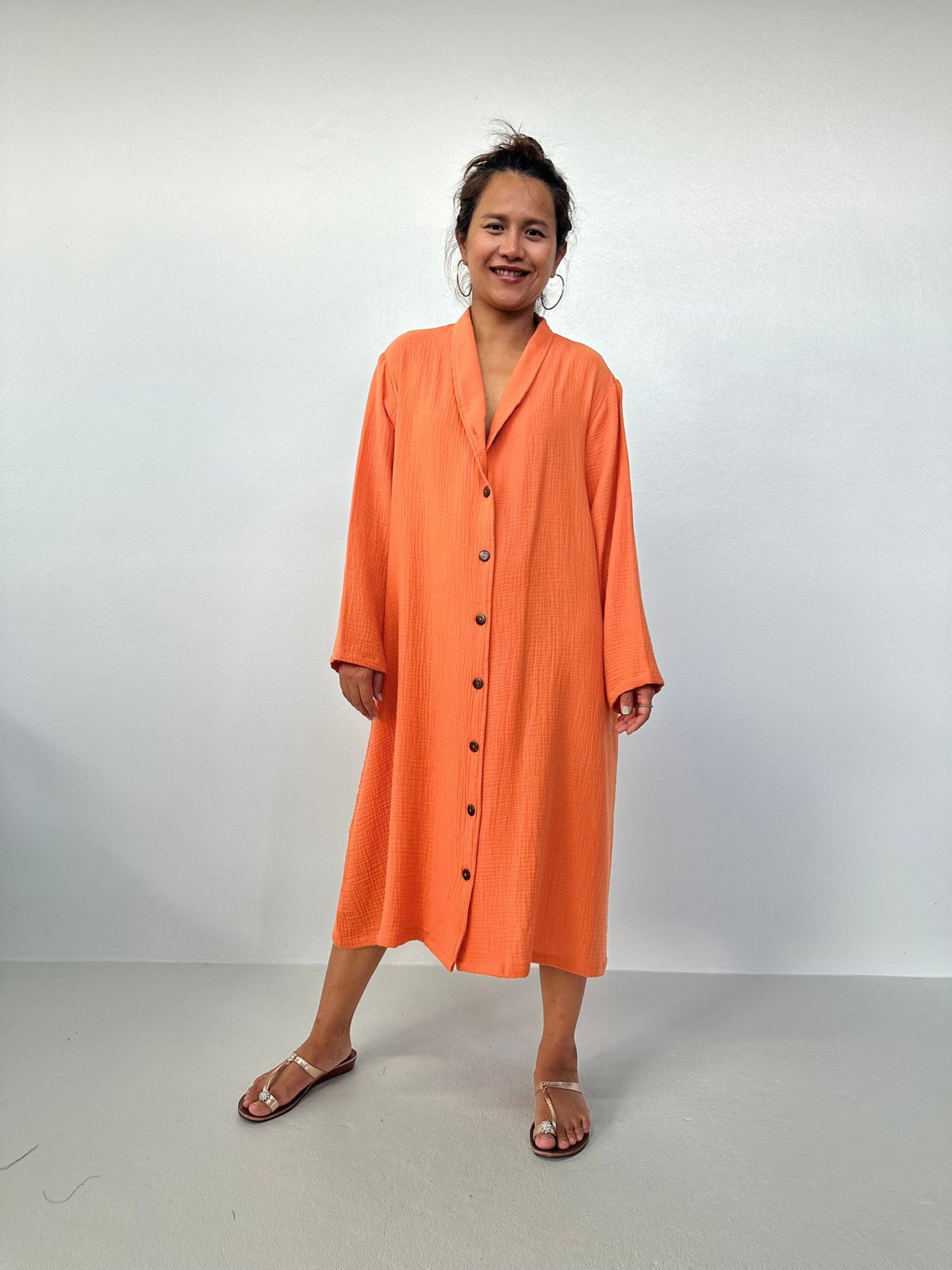 Piper Cotton Shirtdress in Tangerine-PM-1-Mala Handworks
