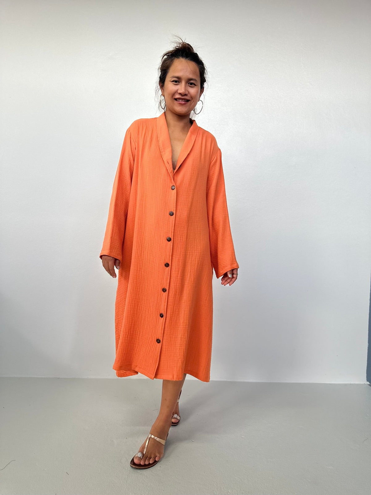 Piper Cotton Shirtdress in Tangerine-PM-1-Mala Handworks