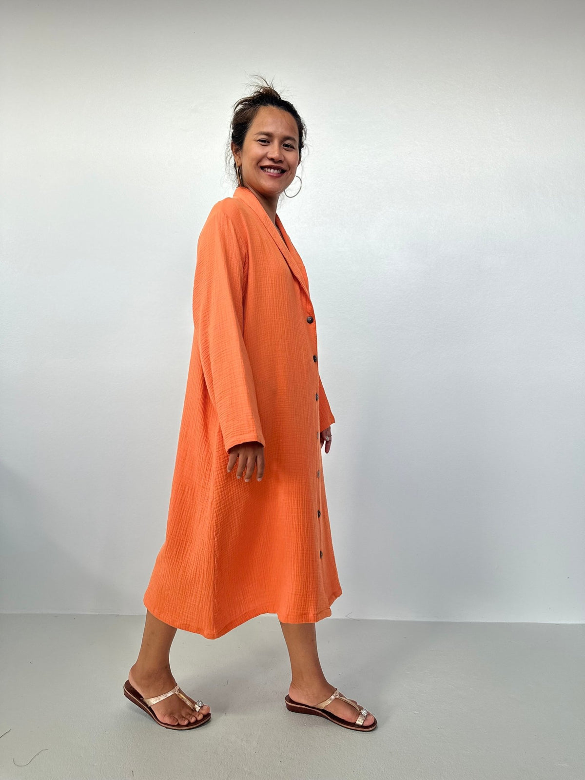 Piper Cotton Shirtdress in Tangerine-PM-1-Mala Handworks