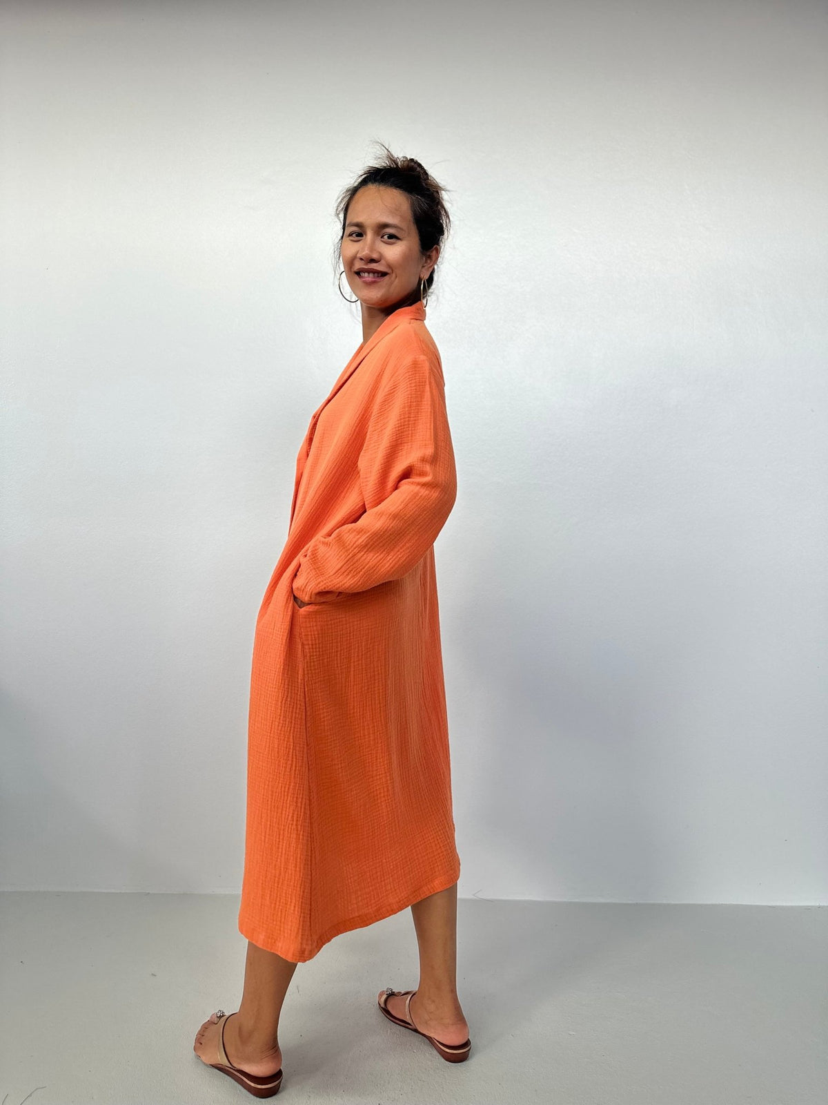 Piper Cotton Shirtdress in Tangerine-PM-1-Mala Handworks