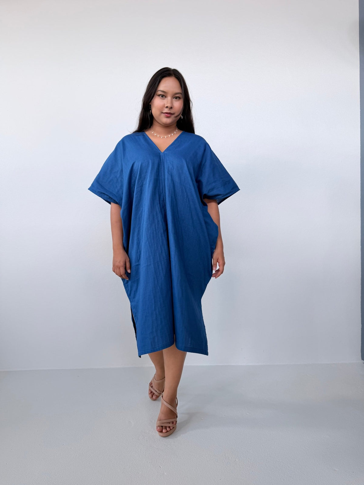 Skye Cotton Kaftan in Cornflower-DS-31-Mala Handworks