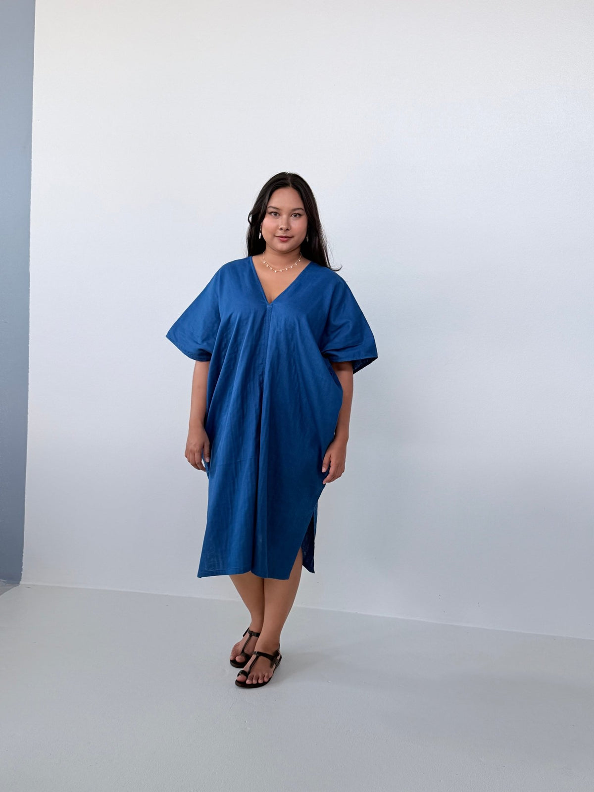 Skye Cotton Kaftan in Cornflower-DS-31-Mala Handworks