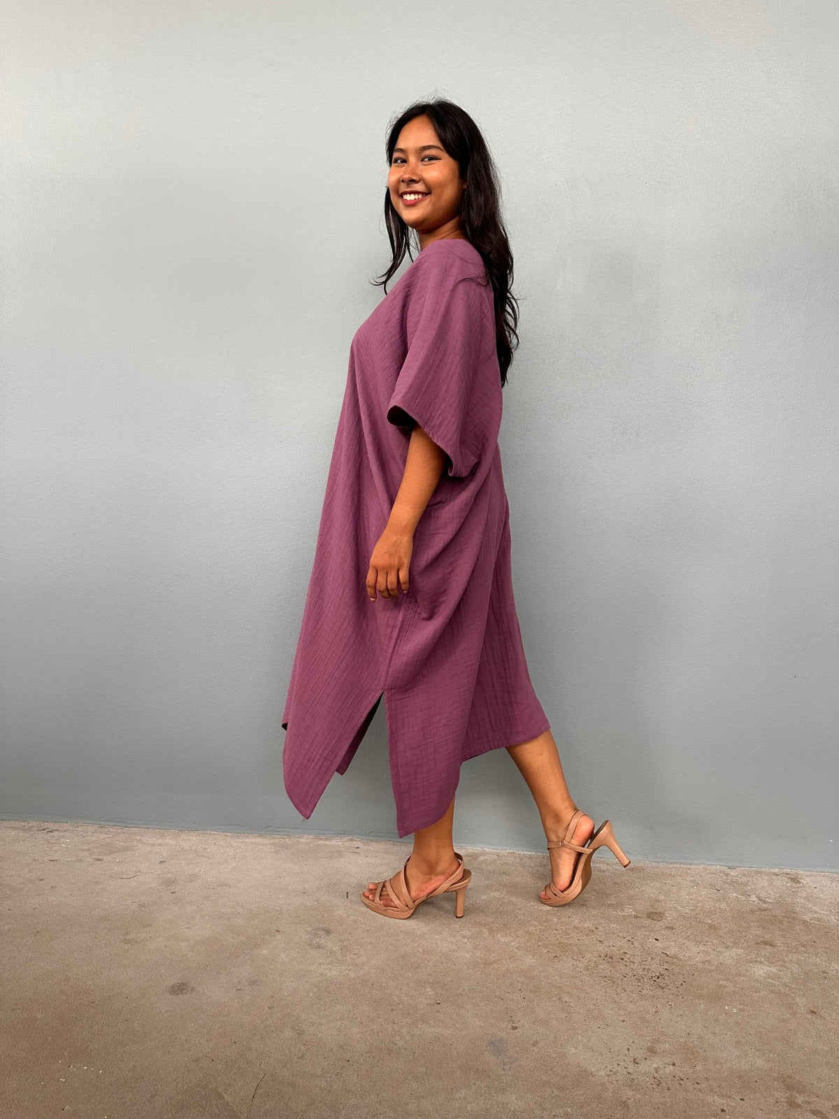 Skye Cotton Midi Kaftan in Mauve-DS-5-Mala Handworks