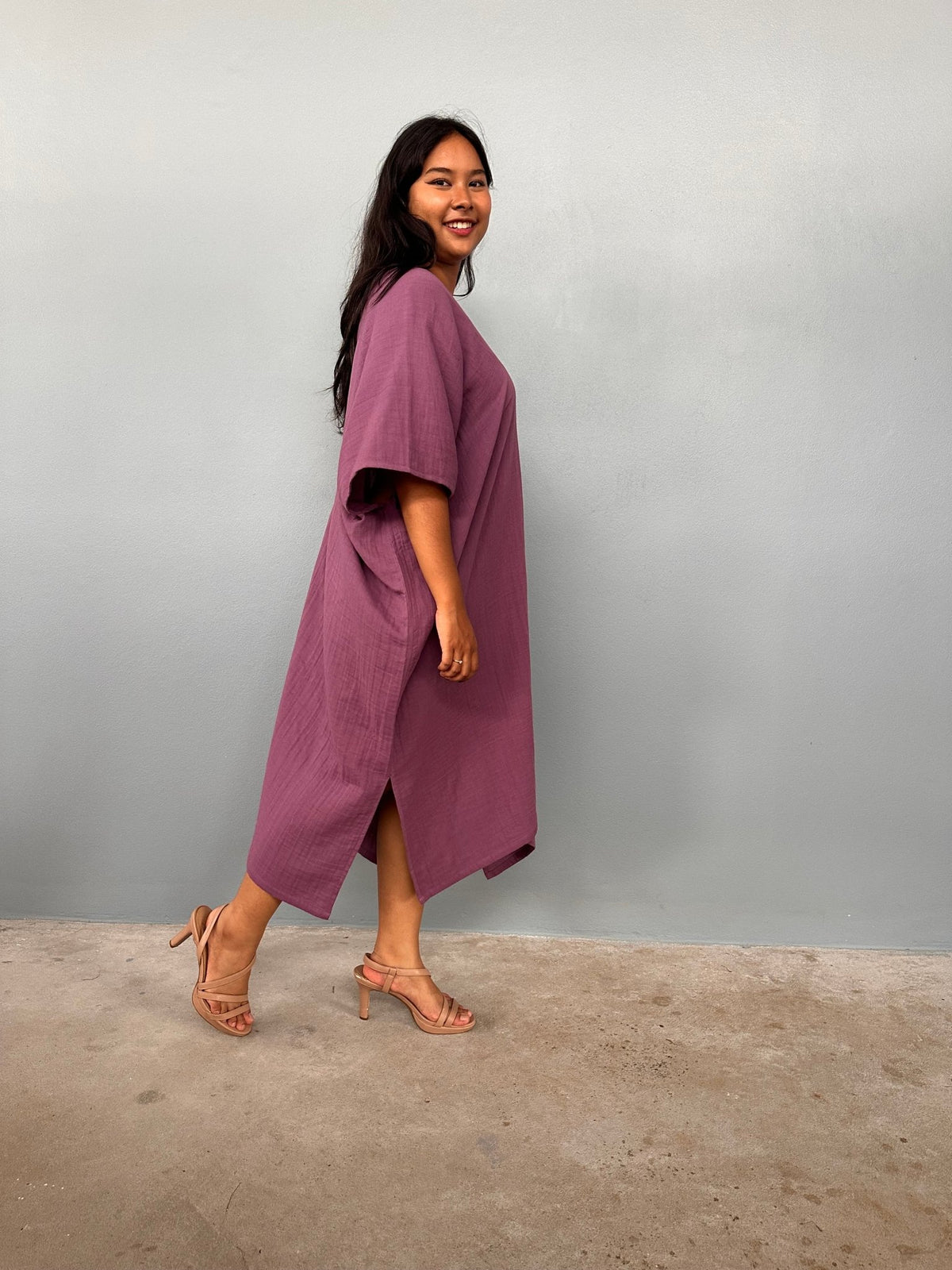 Skye Cotton Midi Kaftan in Mauve-DS-5-Mala Handworks
