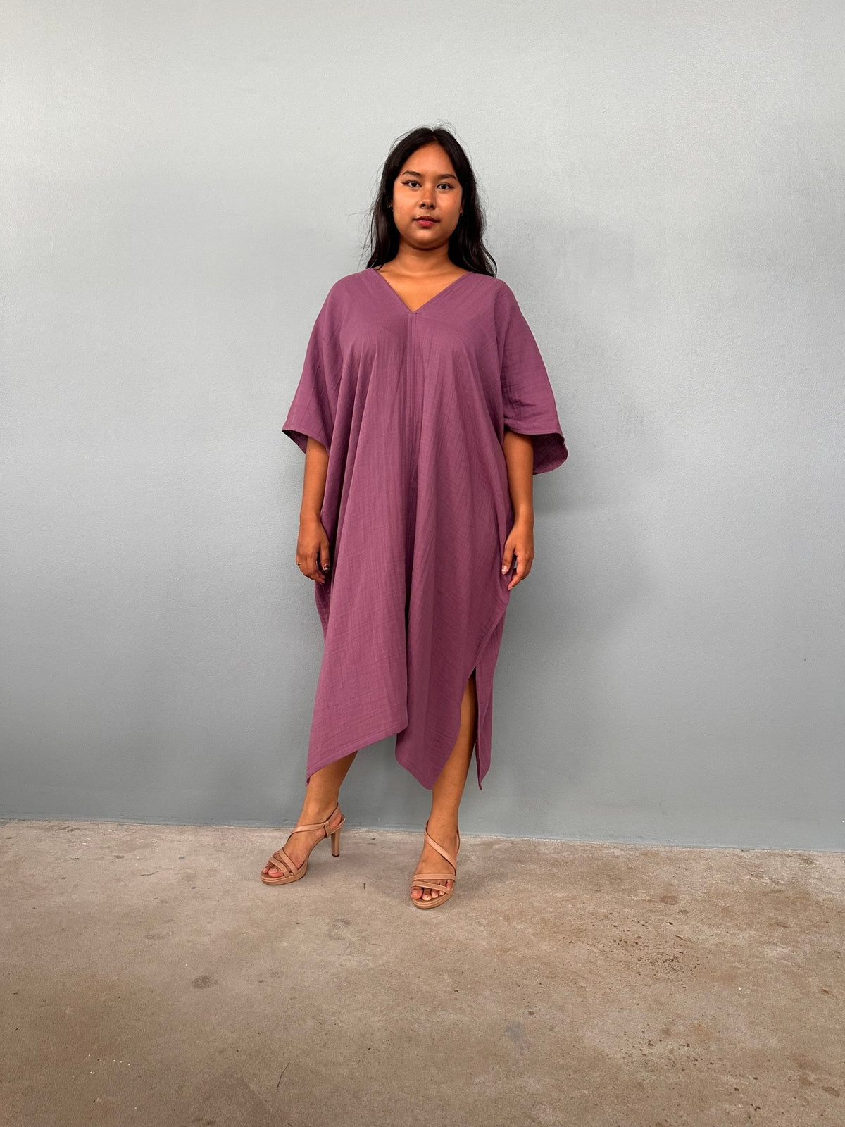 Skye Cotton Midi Kaftan in Mauve-DS-5-Mala Handworks