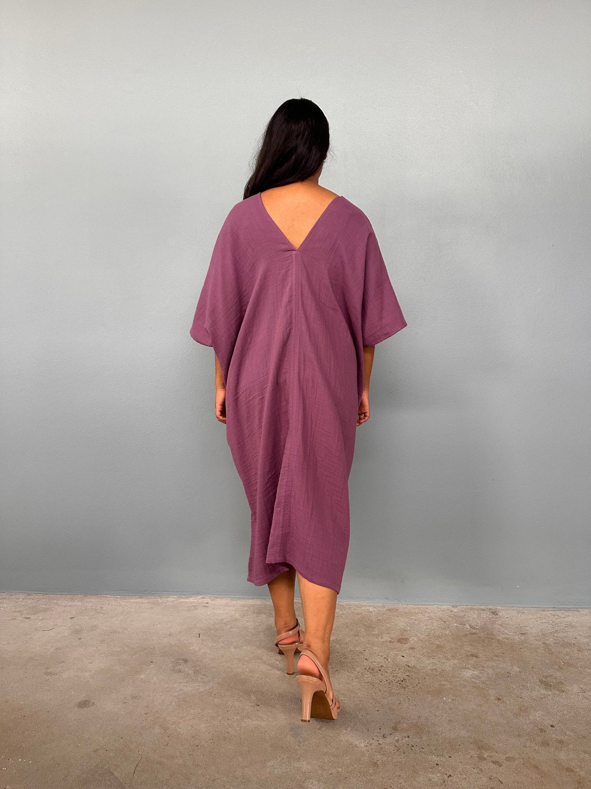 Skye Cotton Midi Kaftan in Mauve-DS-5-Mala Handworks