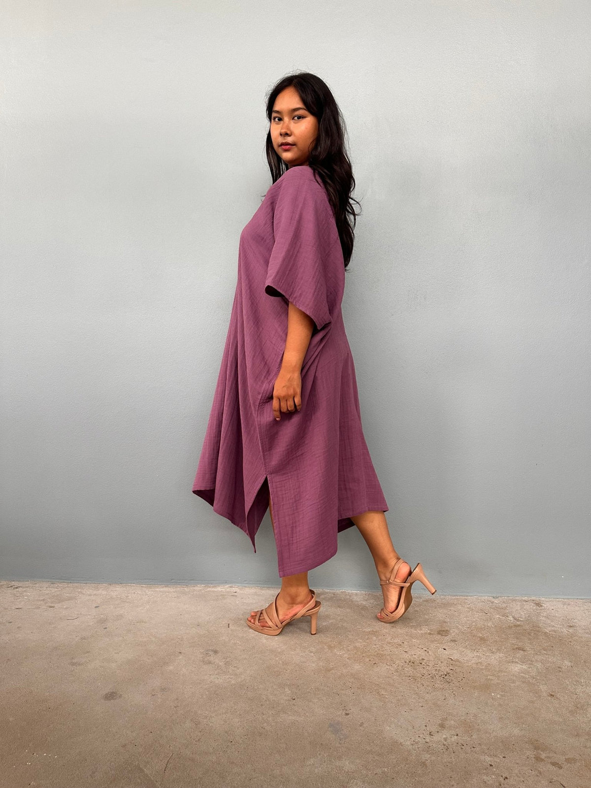 Skye Cotton Midi Kaftan in Mauve-DS-5-Mala Handworks