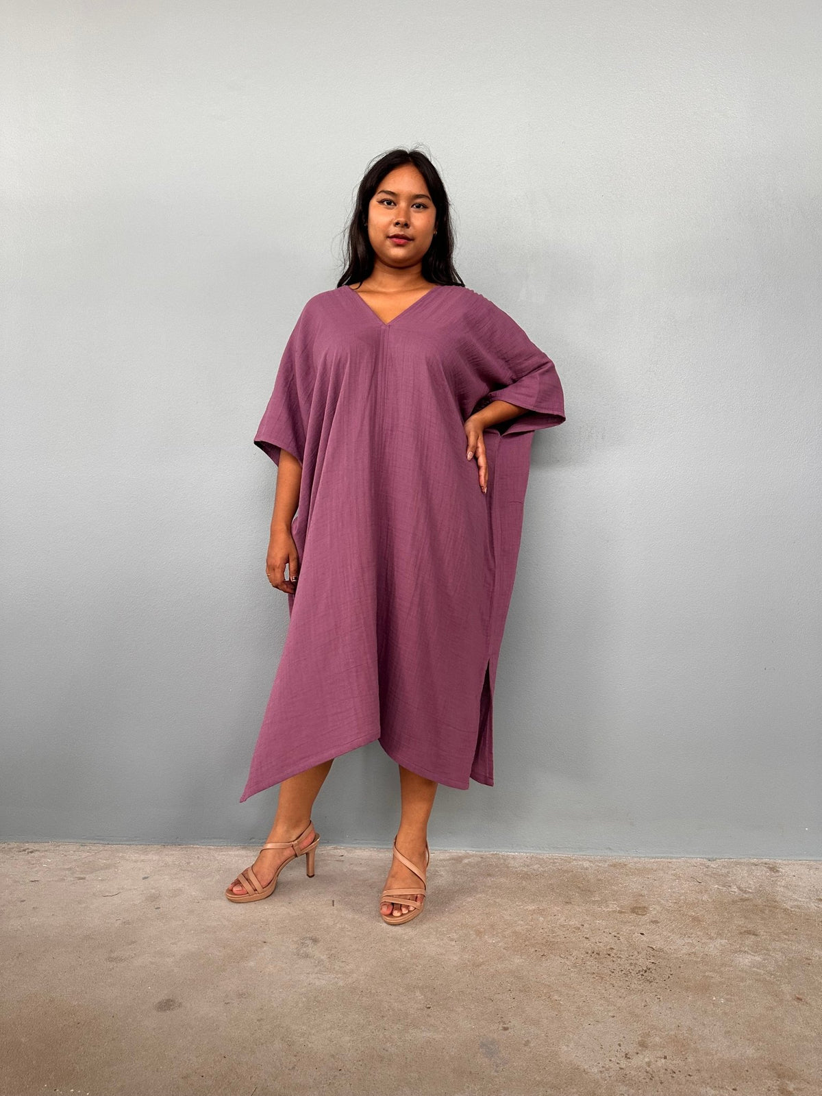 Skye Cotton Midi Kaftan in Mauve-DS-5-Mala Handworks