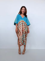Skye Cotton Midi Kaftan in Turquoise & Rust Tie Dye-DS-32-Mala Handworks