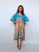 Skye Cotton Midi Kaftan in Turquoise & Rust Tie Dye-DS-32-Mala Handworks