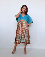 Skye Cotton Midi Kaftan in Turquoise & Rust Tie Dye-DS-32-Mala Handworks