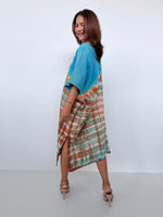 Skye Cotton Midi Kaftan in Turquoise & Rust Tie Dye-DS-32-Mala Handworks