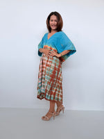Skye Cotton Midi Kaftan in Turquoise & Rust Tie Dye-DS-32-Mala Handworks