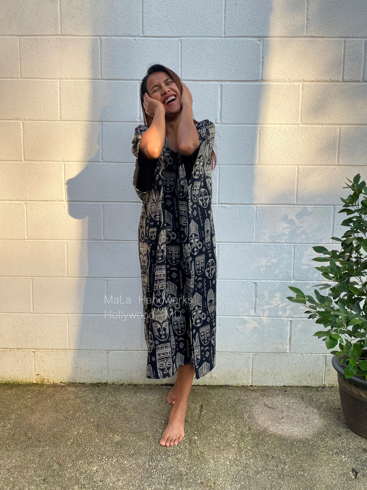 MALA handworks  Skye Double Gauze Cotton Midi Kaftan - Hand Screened Kaftan, African Print