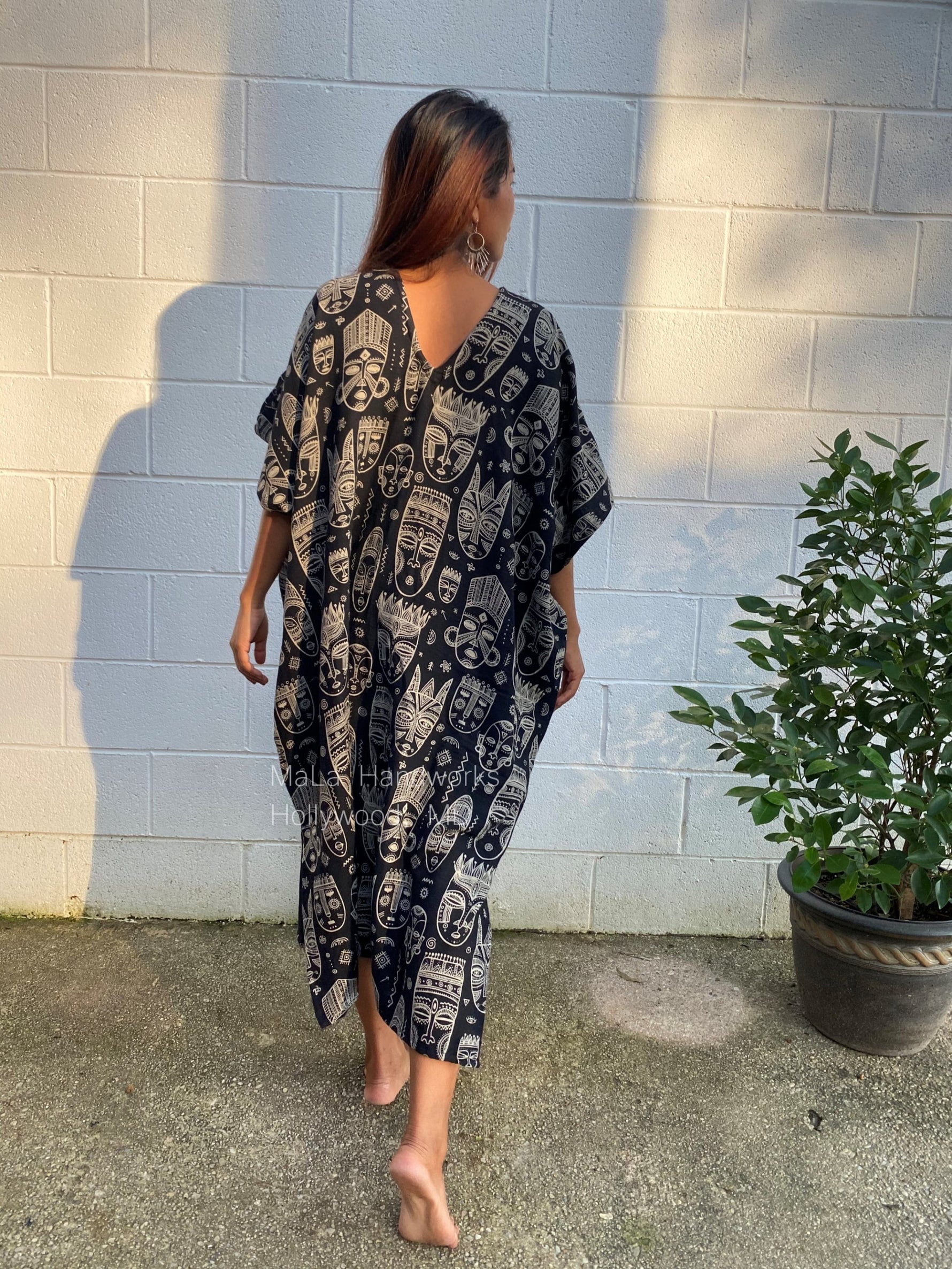 MALA handworks  Skye Double Gauze Cotton Midi Kaftan - Hand Screened Kaftan, African Print