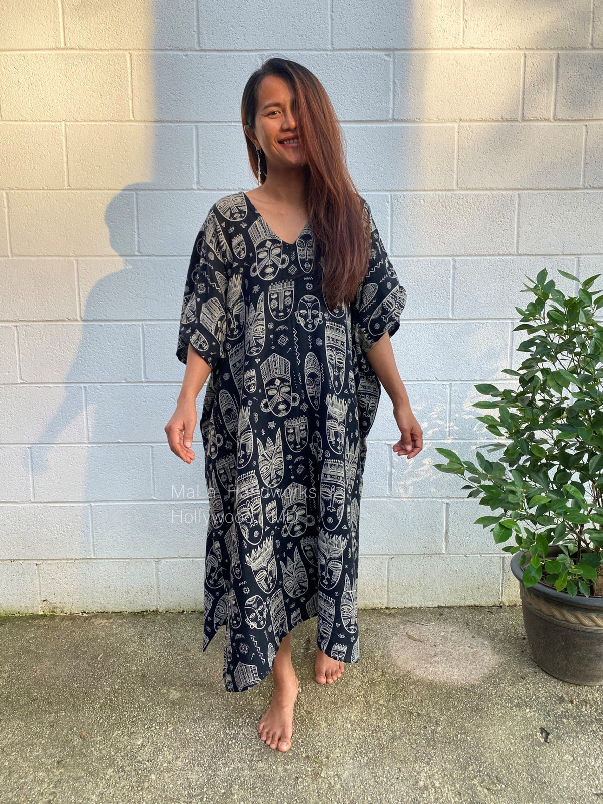 MALA handworks  Skye Double Gauze Cotton Midi Kaftan - Hand Screened Kaftan, African Print