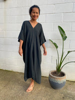 MALA handworks Skye Double Gauze Cotton Midi Kaftan in Black