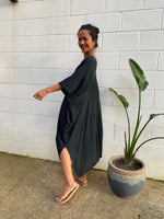 MALA handworks Skye Double Gauze Cotton Midi Kaftan in Black