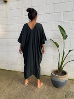 MALA handworks Skye Double Gauze Cotton Midi Kaftan in Black