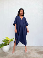 MALA handworks Skye Double Gauze Cotton Midi Kaftan in Blue