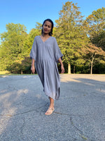 MALA handworks Skye Double Gauze Cotton Midi Kaftan in Gray