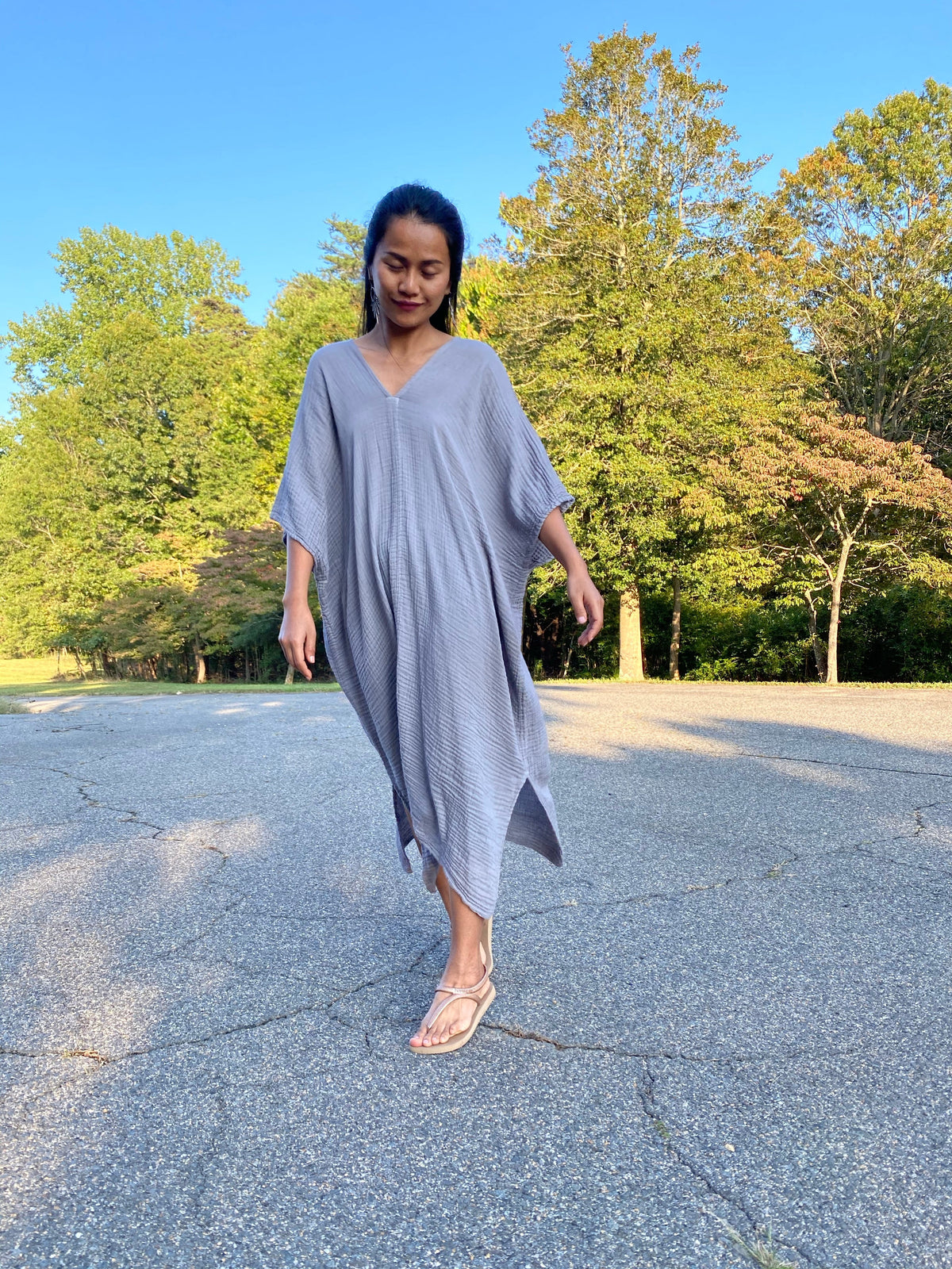 MALA handworks Skye Double Gauze Cotton Midi Kaftan in Gray